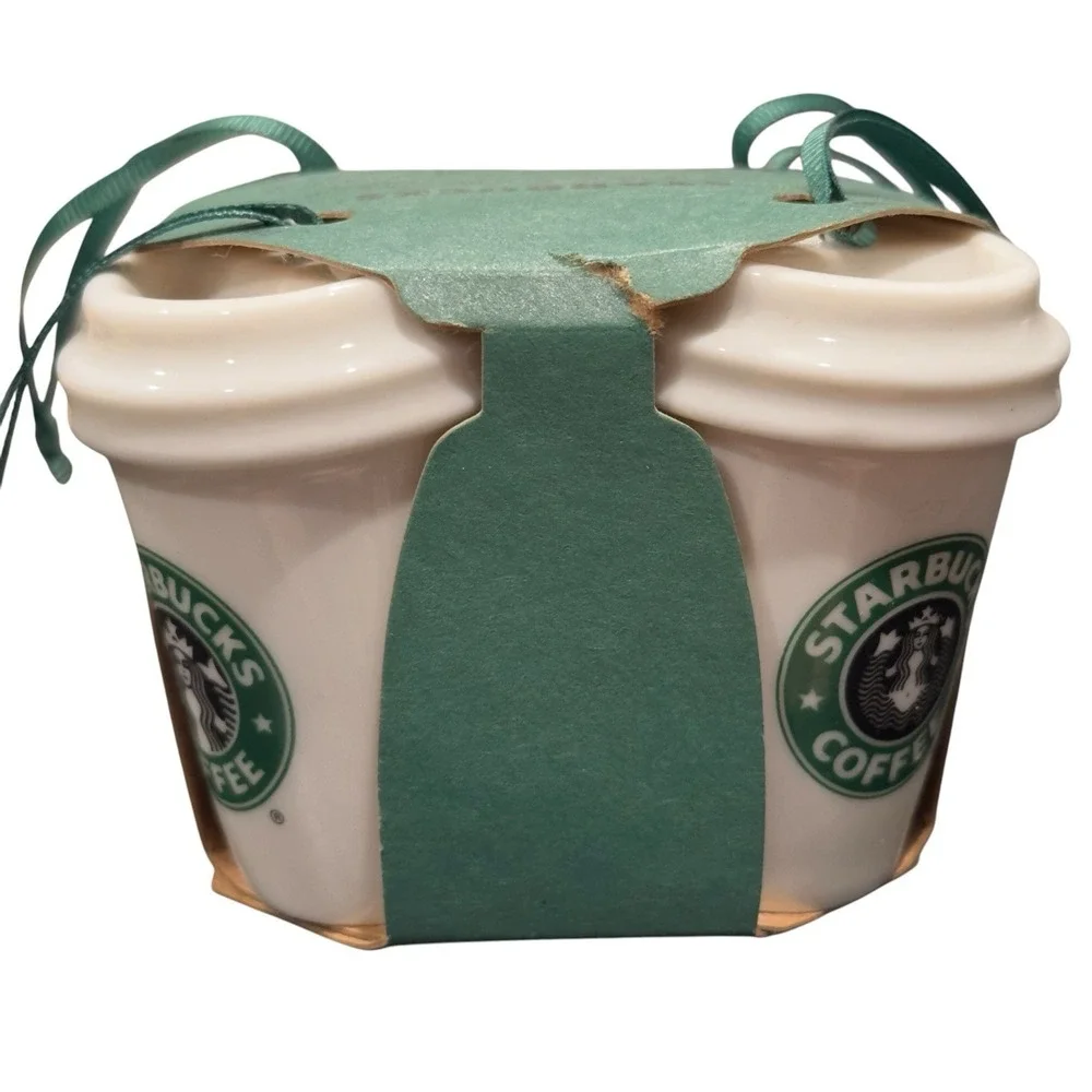 Starbucks 2016 Christmas Ornaments Set 4pk Mini Ceramic Coffee Cup Tea‎ Mug New